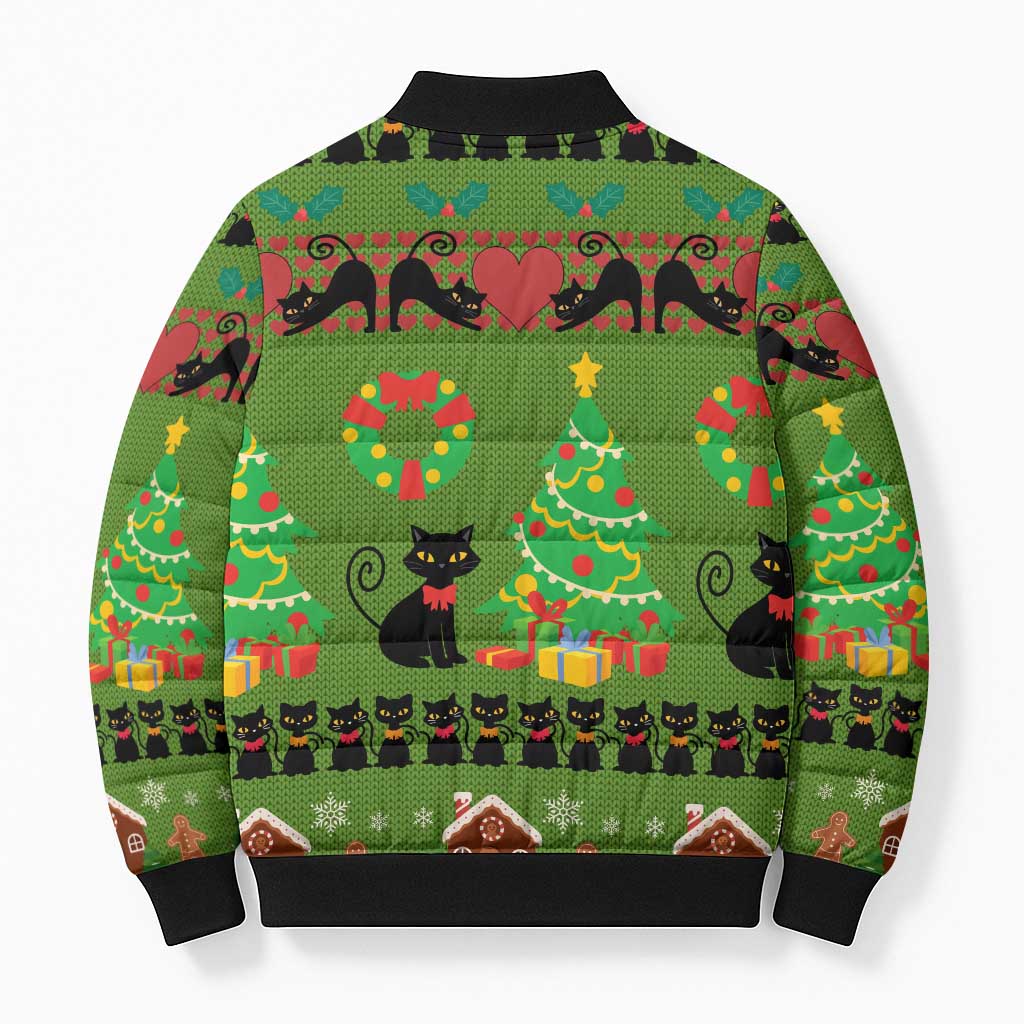 Love Black Cat Christmas Bomber Puffer Jacket Xmas Holiday Patterns - Wonder Print Shop