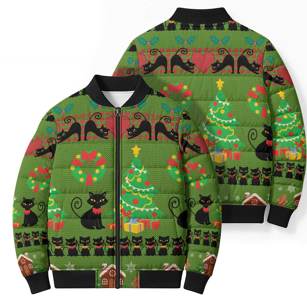 Love Black Cat Christmas Bomber Puffer Jacket Xmas Holiday Patterns - Wonder Print Shop
