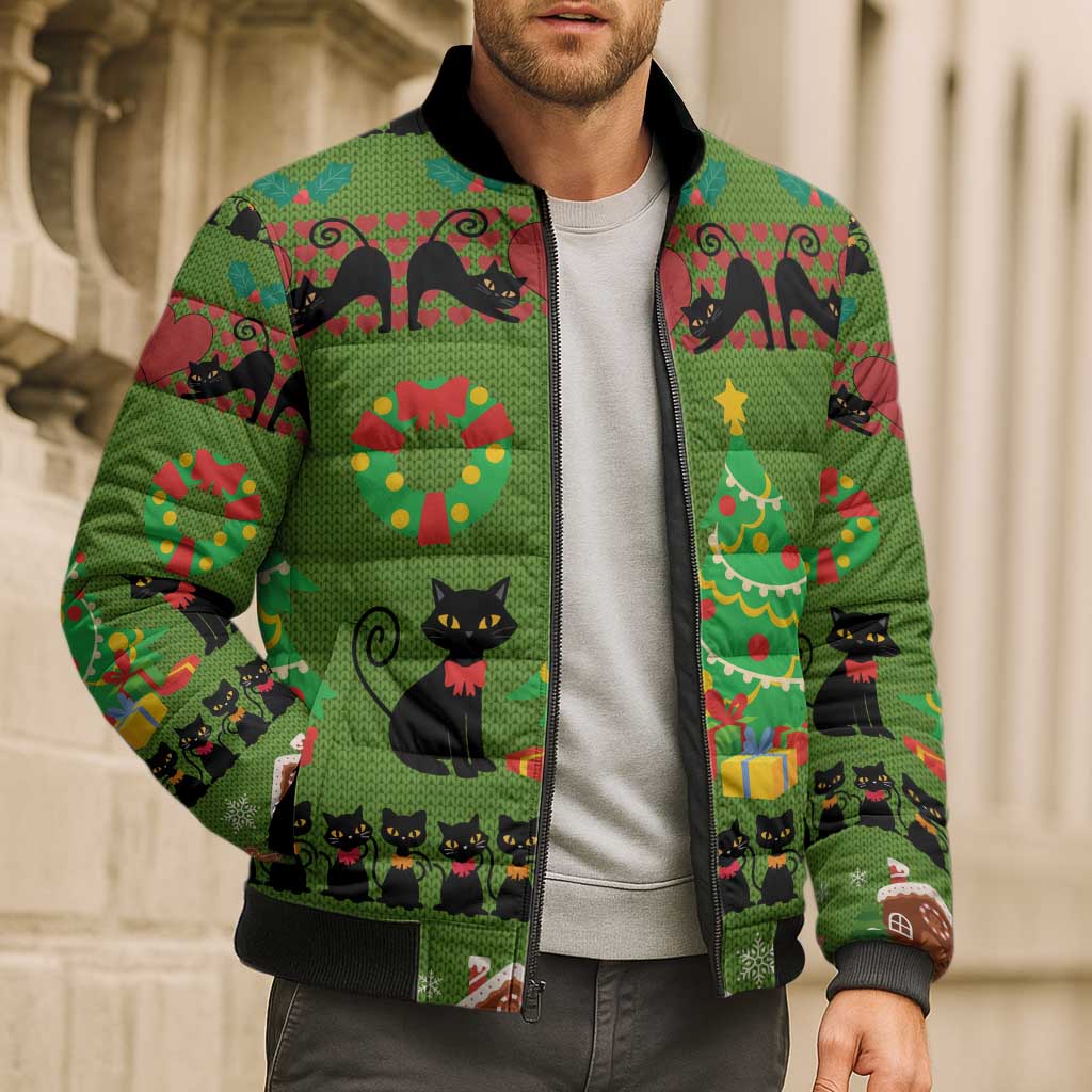 Love Black Cat Christmas Bomber Puffer Jacket Xmas Holiday Patterns - Wonder Print Shop