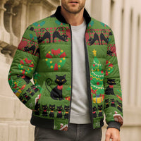 Love Black Cat Christmas Bomber Puffer Jacket Xmas Holiday Patterns - Wonder Print Shop