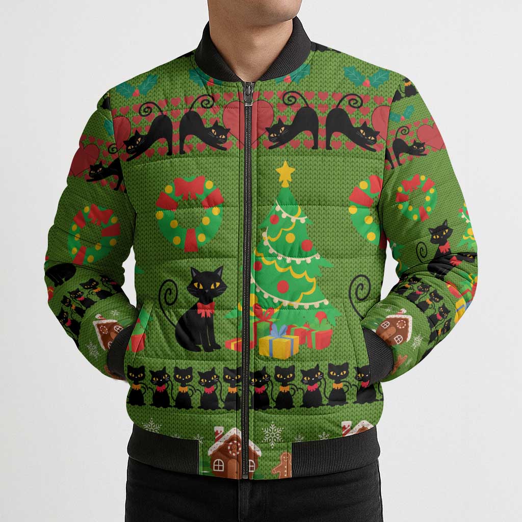 Love Black Cat Christmas Bomber Puffer Jacket Xmas Holiday Patterns - Wonder Print Shop