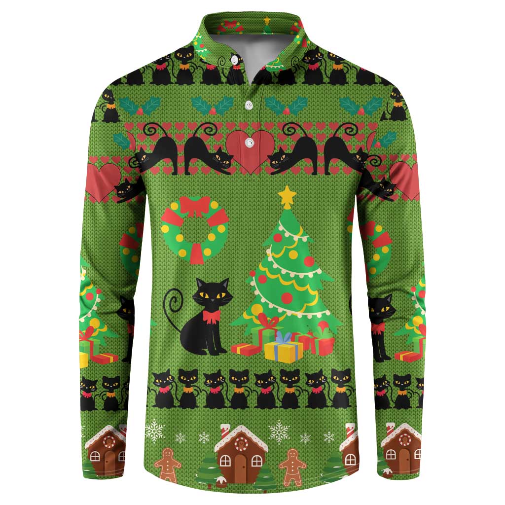 Love Black Cat Christmas Button Sweatshirt Xmas Holiday Patterns - Wonder Print Shop