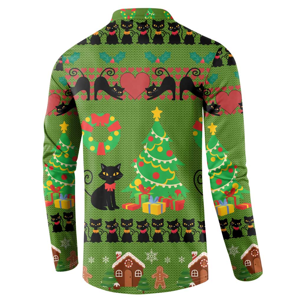 Love Black Cat Christmas Button Sweatshirt Xmas Holiday Patterns - Wonder Print Shop