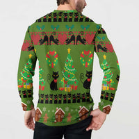 Love Black Cat Christmas Button Sweatshirt Xmas Holiday Patterns - Wonder Print Shop