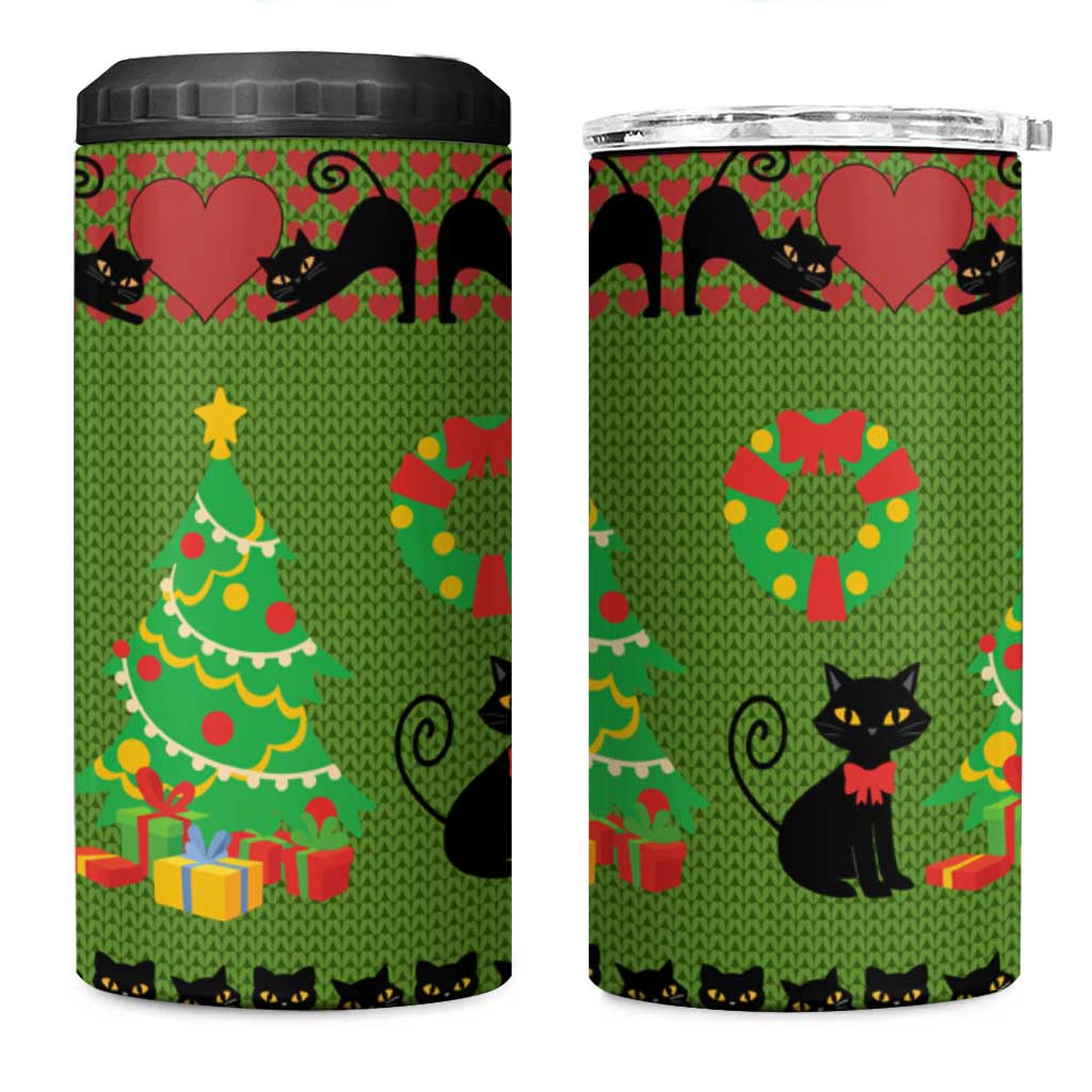 Love Black Cat Christmas 4 in 1 Can Cooler Tumbler Xmas Holiday Patterns - Wonder Print Shop