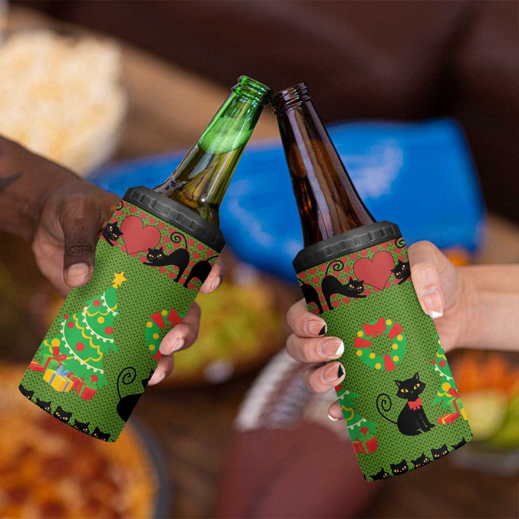 Love Black Cat Christmas 4 in 1 Can Cooler Tumbler Xmas Holiday Patterns - Wonder Print Shop