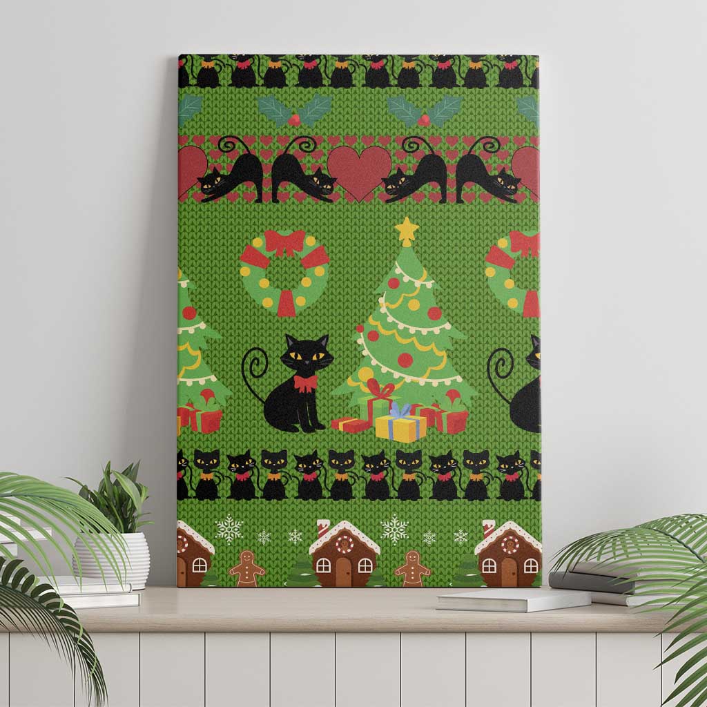 Love Black Cat Christmas Canvas Wall Art Xmas Holiday Patterns - Wonder Print Shop