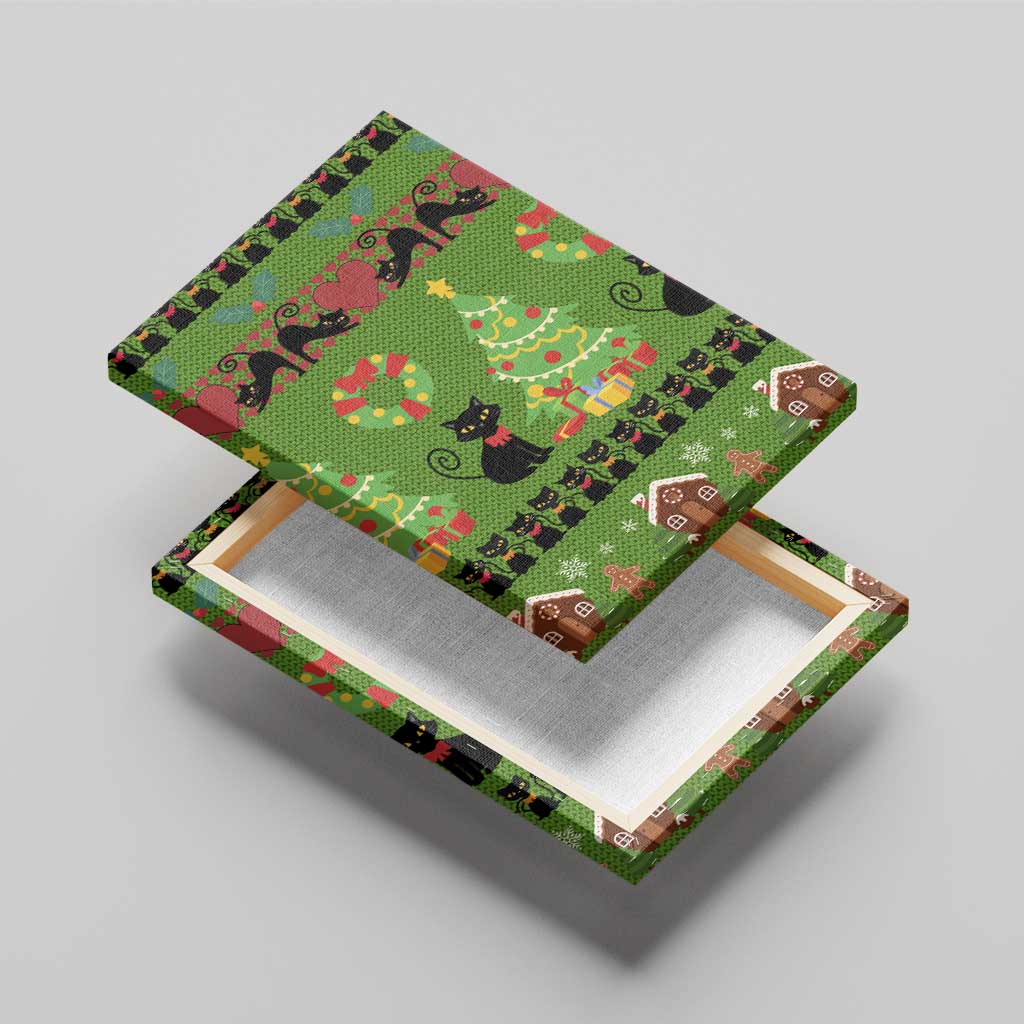 Love Black Cat Christmas Canvas Wall Art Xmas Holiday Patterns - Wonder Print Shop