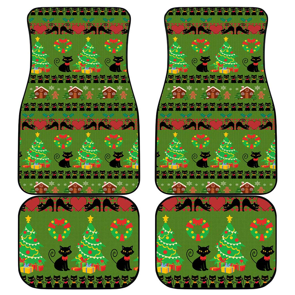 Love Black Cat Christmas Car Mats Xmas Holiday Patterns - Wonder Print Shop