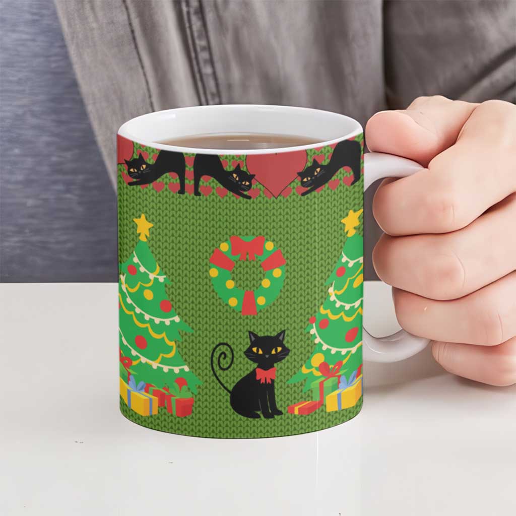 Love Black Cat Christmas Ceramic Mug Xmas Holiday Patterns - Wonder Print Shop