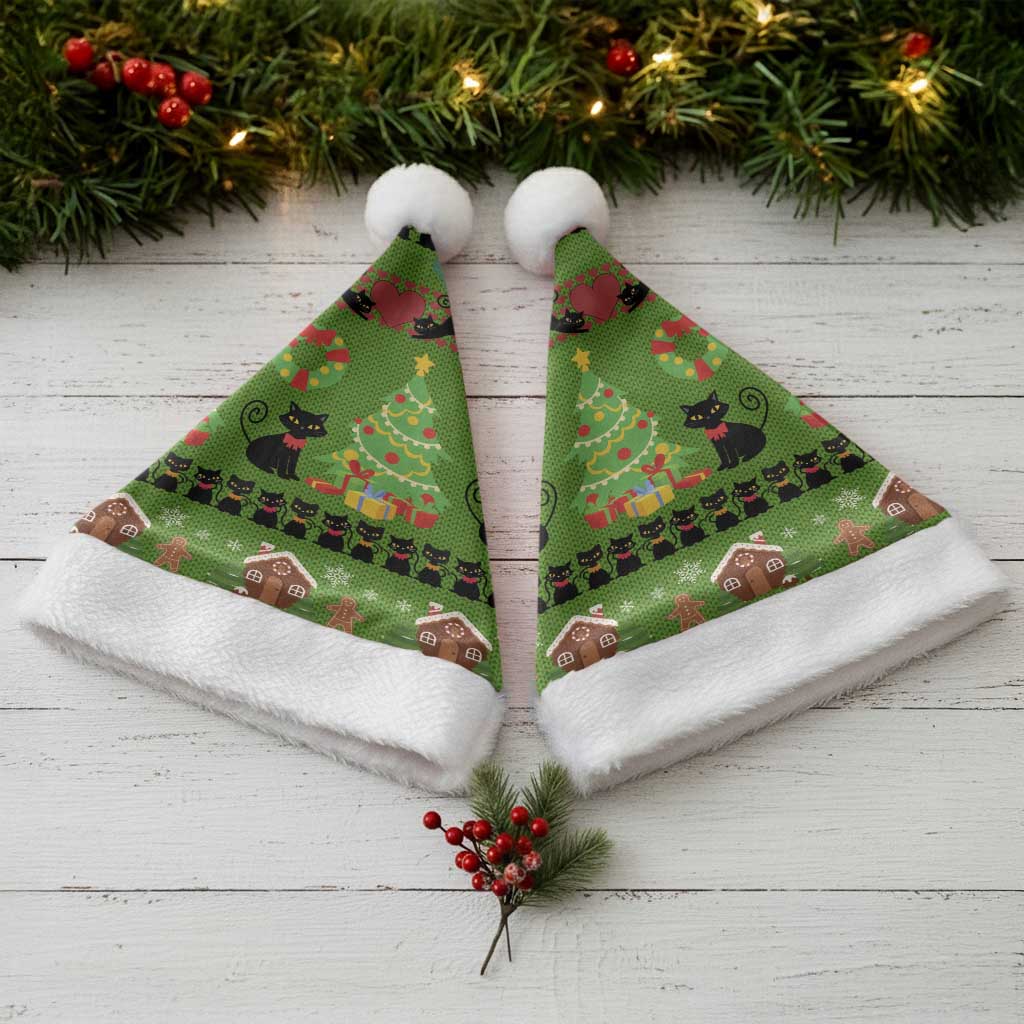 Love Black Cat Christmas Santa Hat Xmas Holiday Patterns - Wonder Print Shop