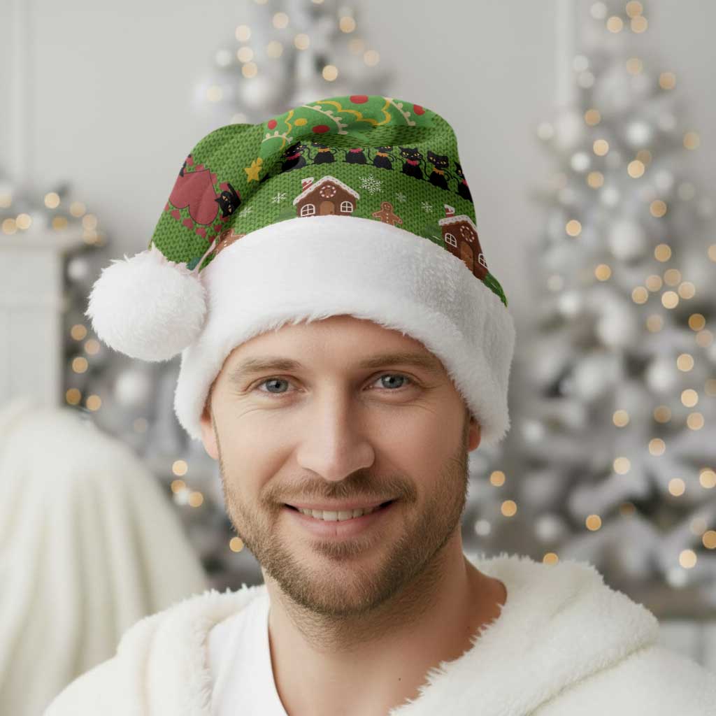 Love Black Cat Christmas Santa Hat Xmas Holiday Patterns - Wonder Print Shop