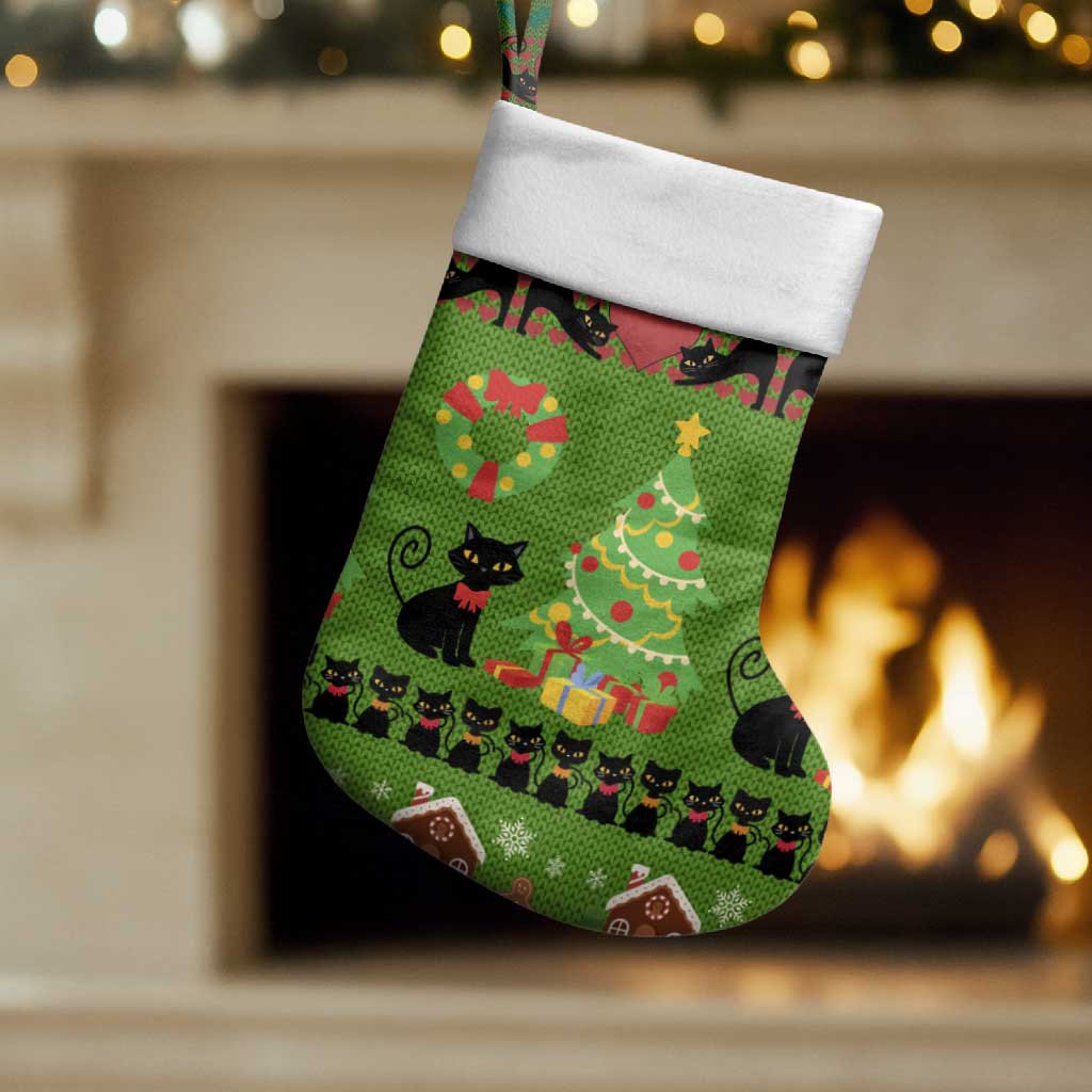 Love Black Cat Christmas Stocking Xmas Holiday Patterns - Wonder Print Shop