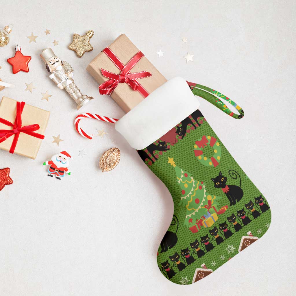 Love Black Cat Christmas Stocking Xmas Holiday Patterns - Wonder Print Shop