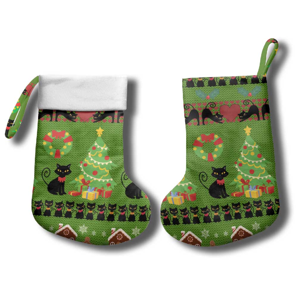 Love Black Cat Christmas Stocking Xmas Holiday Patterns - Wonder Print Shop