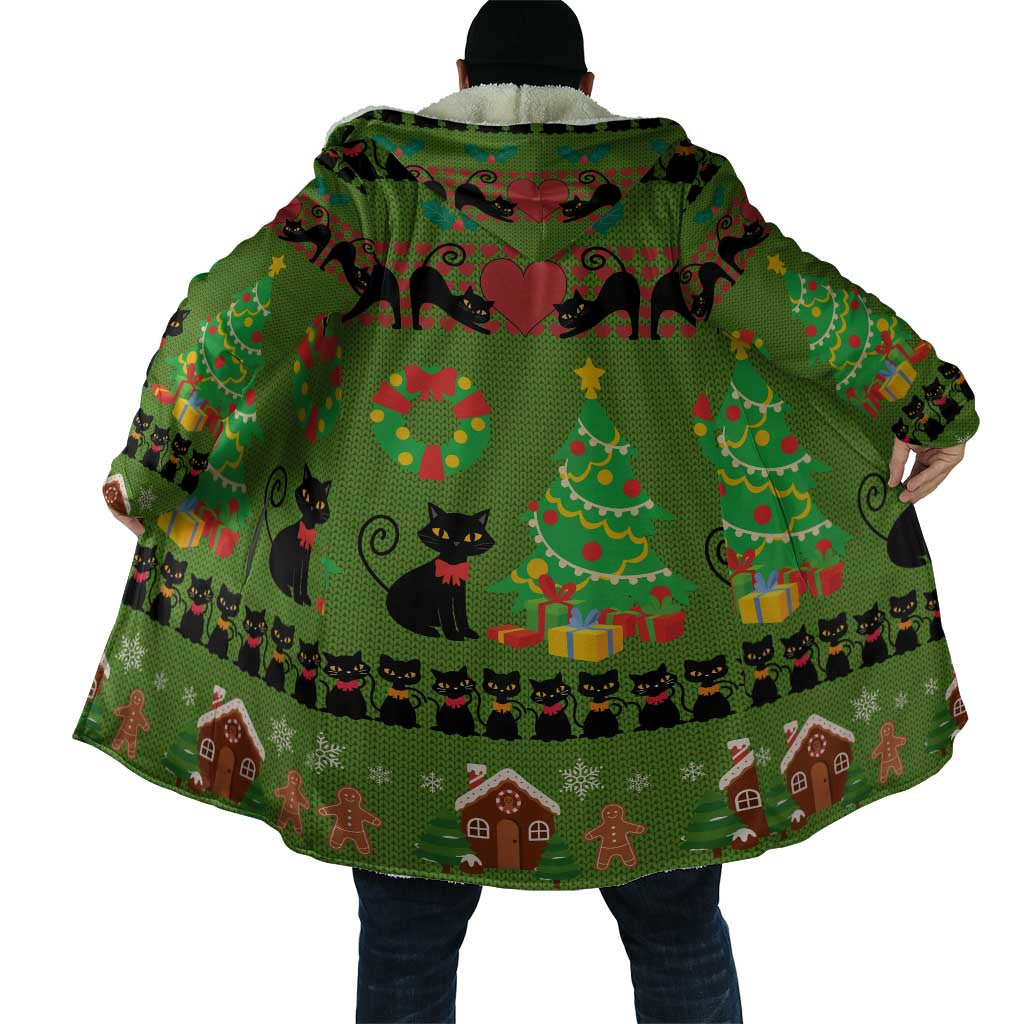 Love Black Cat Christmas Cloak Xmas Holiday Patterns - Wonder Print Shop
