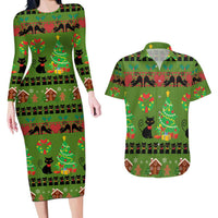 Love Black Cat Christmas Couples Matching Long Sleeve Bodycon Dress and Hawaiian Shirt Xmas Holiday Patterns - Wonder Print Shop