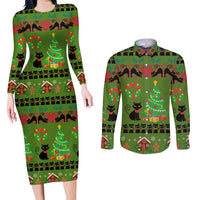 Love Black Cat Christmas Couples Matching Long Sleeve Bodycon Dress and Long Sleeve Button Shirt Xmas Holiday Patterns - Wonder Print Shop