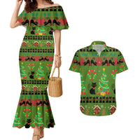 Love Black Cat Christmas Couples Matching Mermaid Dress and Hawaiian Shirt Xmas Holiday Patterns - Wonder Print Shop