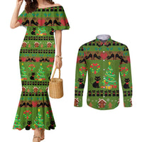 Love Black Cat Christmas Couples Matching Mermaid Dress and Long Sleeve Button Shirt Xmas Holiday Patterns - Wonder Print Shop