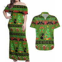 Love Black Cat Christmas Couples Matching Off Shoulder Maxi Dress and Hawaiian Shirt Xmas Holiday Patterns - Wonder Print Shop