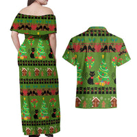 Love Black Cat Christmas Couples Matching Off Shoulder Maxi Dress and Hawaiian Shirt Xmas Holiday Patterns - Wonder Print Shop