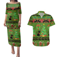 Love Black Cat Christmas Couples Matching Puletasi and Hawaiian Shirt Xmas Holiday Patterns - Wonder Print Shop