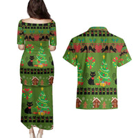 Love Black Cat Christmas Couples Matching Puletasi and Hawaiian Shirt Xmas Holiday Patterns - Wonder Print Shop