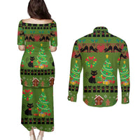 Love Black Cat Christmas Couples Matching Puletasi and Long Sleeve Button Shirt Xmas Holiday Patterns - Wonder Print Shop
