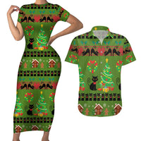 Love Black Cat Christmas Couples Matching Short Sleeve Bodycon Dress and Hawaiian Shirt Xmas Holiday Patterns - Wonder Print Shop