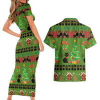 Love Black Cat Christmas Couples Matching Short Sleeve Bodycon Dress and Hawaiian Shirt Xmas Holiday Patterns - Wonder Print Shop