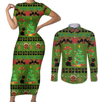 Love Black Cat Christmas Couples Matching Short Sleeve Bodycon Dress and Long Sleeve Button Shirt Xmas Holiday Patterns - Wonder Print Shop
