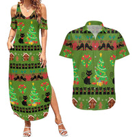 Love Black Cat Christmas Couples Matching Summer Maxi Dress and Hawaiian Shirt Xmas Holiday Patterns - Wonder Print Shop