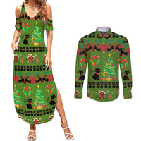 Love Black Cat Christmas Couples Matching Summer Maxi Dress and Long Sleeve Button Shirt Xmas Holiday Patterns - Wonder Print Shop