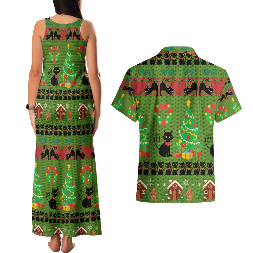 Love Black Cat Christmas Couples Matching Tank Maxi Dress and Hawaiian Shirt Xmas Holiday Patterns - Wonder Print Shop