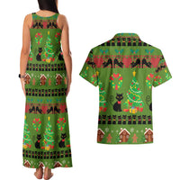 Love Black Cat Christmas Couples Matching Tank Maxi Dress and Hawaiian Shirt Xmas Holiday Patterns - Wonder Print Shop