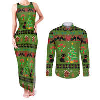 Love Black Cat Christmas Couples Matching Tank Maxi Dress and Long Sleeve Button Shirt Xmas Holiday Patterns - Wonder Print Shop