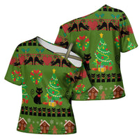 Love Black Cat Christmas Cross Shoulder Shirt Xmas Holiday Patterns - Wonder Print Shop