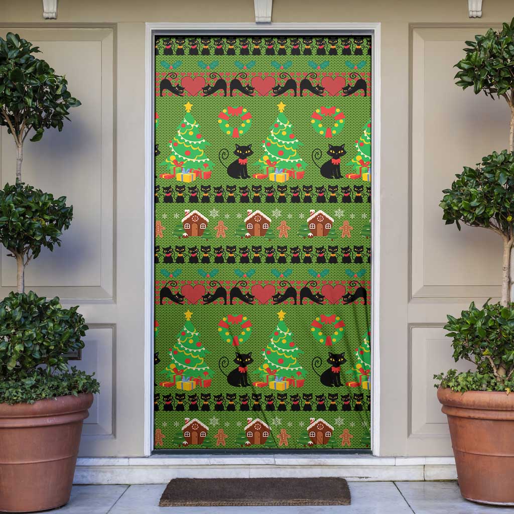 Love Black Cat Christmas Door Cover Xmas Holiday Patterns - Wonder Print Shop