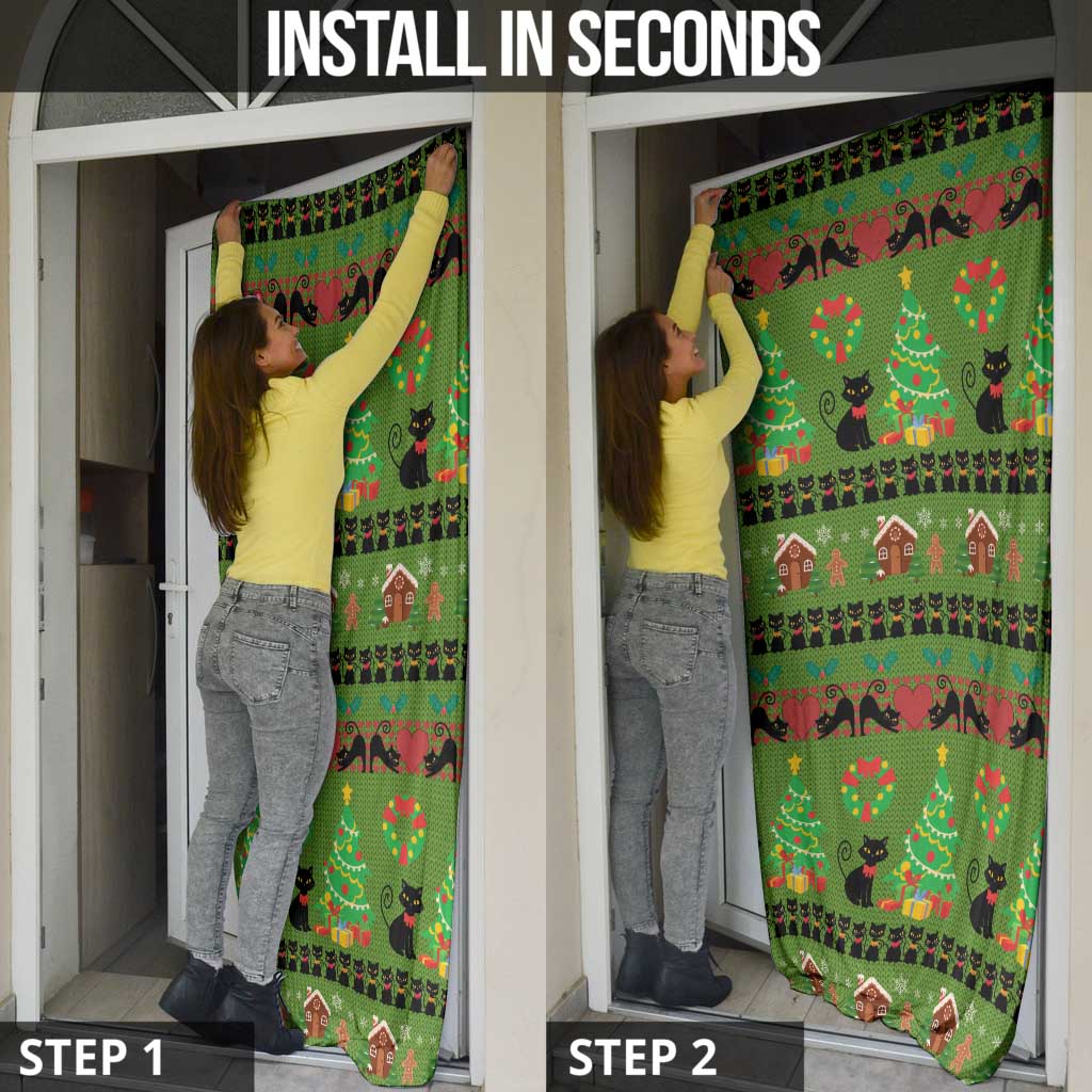 Love Black Cat Christmas Door Cover Xmas Holiday Patterns - Wonder Print Shop