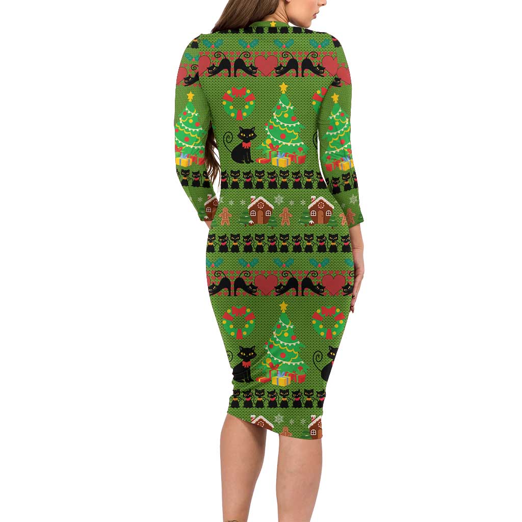 Love Black Cat Christmas Family Matching Long Sleeve Bodycon Dress and Hawaiian Shirt Xmas Holiday Patterns - Wonder Print Shop