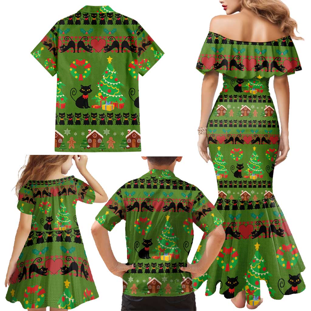 Love Black Cat Christmas Family Matching Mermaid Dress and Hawaiian Shirt Xmas Holiday Patterns - Wonder Print Shop