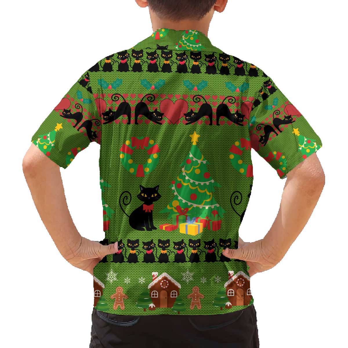 Love Black Cat Christmas Family Matching Off The Shoulder Long Sleeve Dress and Hawaiian Shirt Xmas Holiday Patterns - Wonder Print Shop