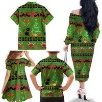 Love Black Cat Christmas Family Matching Off The Shoulder Long Sleeve Dress and Hawaiian Shirt Xmas Holiday Patterns - Wonder Print Shop