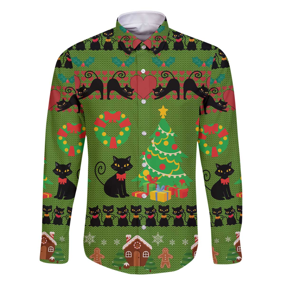 Love Black Cat Christmas Family Matching Off The Shoulder Long Sleeve Dress and Hawaiian Shirt Xmas Holiday Patterns - Wonder Print Shop