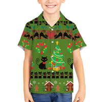 Love Black Cat Christmas Family Matching Off The Shoulder Long Sleeve Dress and Hawaiian Shirt Xmas Holiday Patterns - Wonder Print Shop