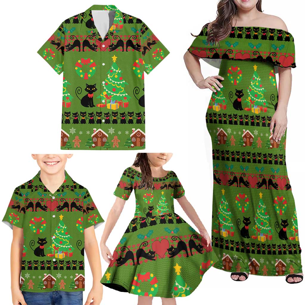 Love Black Cat Christmas Family Matching Off Shoulder Maxi Dress and Hawaiian Shirt Xmas Holiday Patterns - Wonder Print Shop
