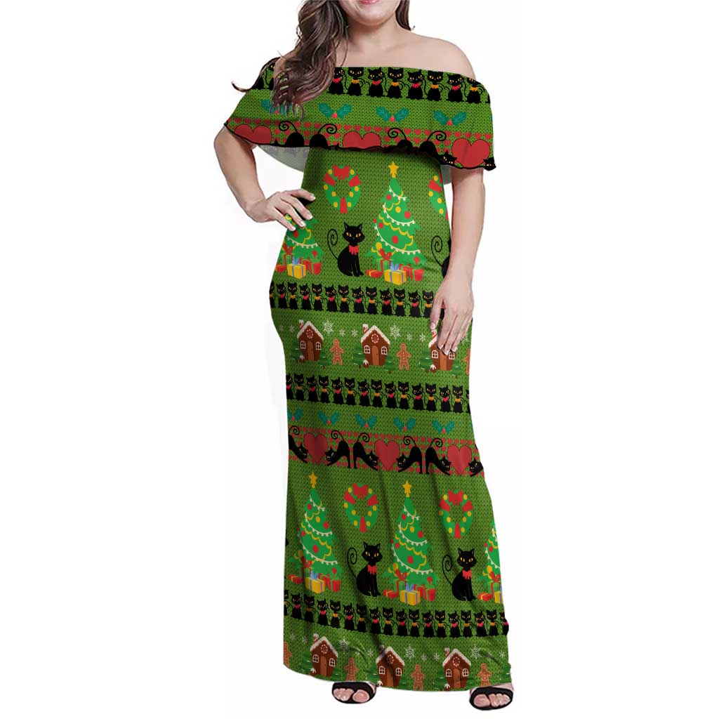 Love Black Cat Christmas Family Matching Off Shoulder Maxi Dress and Hawaiian Shirt Xmas Holiday Patterns - Wonder Print Shop