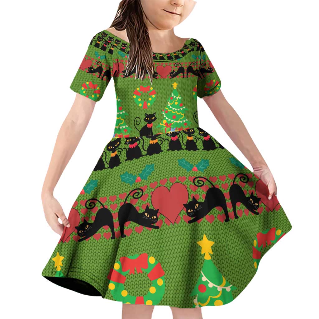 Love Black Cat Christmas Family Matching Off Shoulder Short Dress and Hawaiian Shirt Xmas Holiday Patterns - Wonder Print Shop