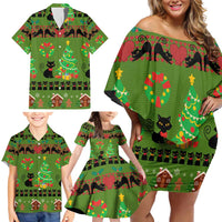 Love Black Cat Christmas Family Matching Off Shoulder Short Dress and Hawaiian Shirt Xmas Holiday Patterns - Wonder Print Shop